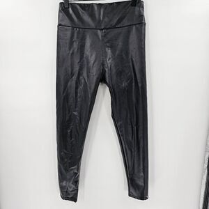 Faux leather leggings pants fleece lined large black